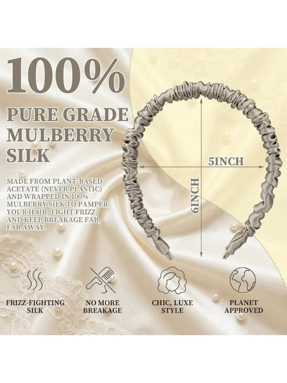2 Pcs Mulberry Silk Headbands for Women - No-Slip, No-Headache Hair Accessories